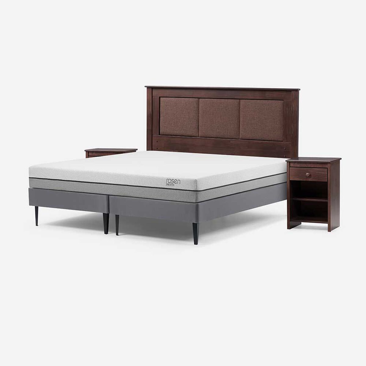 Cama Europea Rosen Base Dividida King Pratta + Respaldo + 2 Veladores
