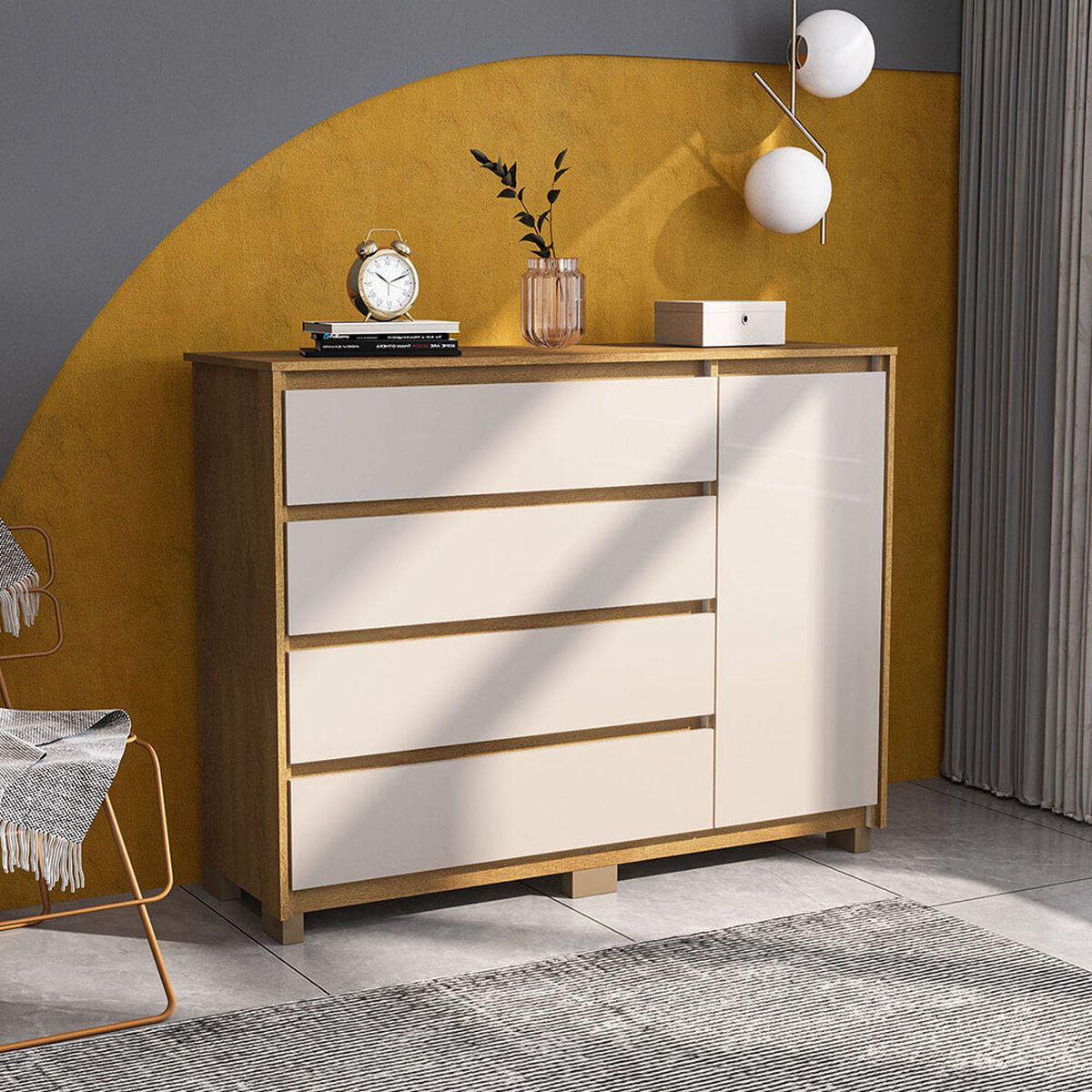Cómoda Vekkahome Coimbra 4 Cajones 1 Puerta Café