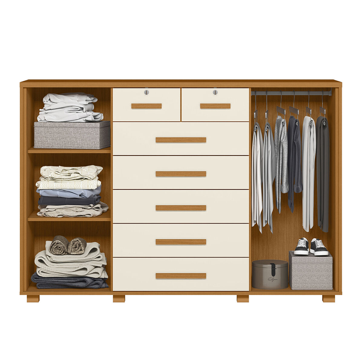 Cómoda Vekkahome Fontana 2 Puertas 7 Cajones Beige