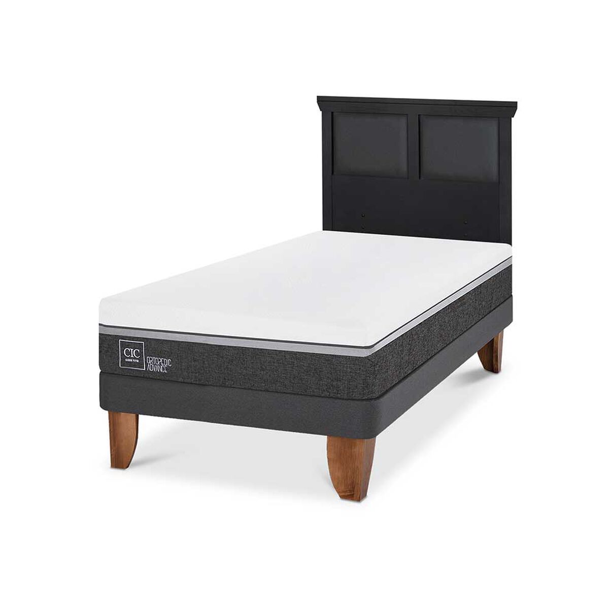 Cama Europea CIC 1,5 Plazas Ortopedic Advance + Respaldo Torino Negro