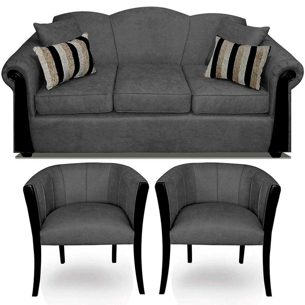 Juego de Living Elegant Michigan + Sitiales Tela 5 Cuerpos Gris