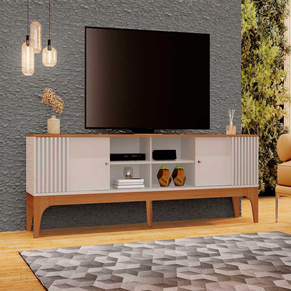 Rack TV Exit Florencia 100" Blanco y Canela
