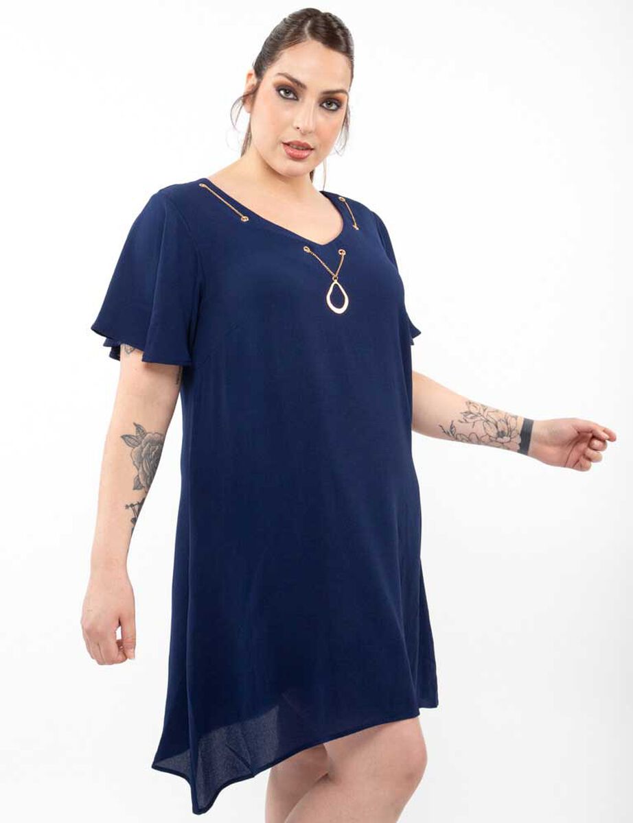 Vestido Corto Superlindas Liso Manga Corta Mujer Extralindas