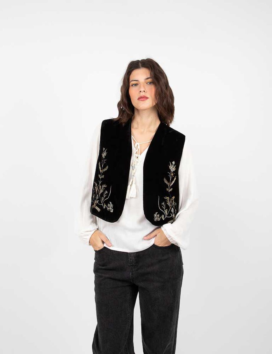 Chaqueta Terciopelo Plush Sin Mangas Mujer Alma