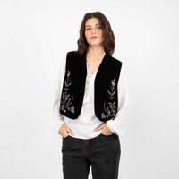 Chaqueta Terciopelo Plush Sin Mangas Mujer Alma Negro