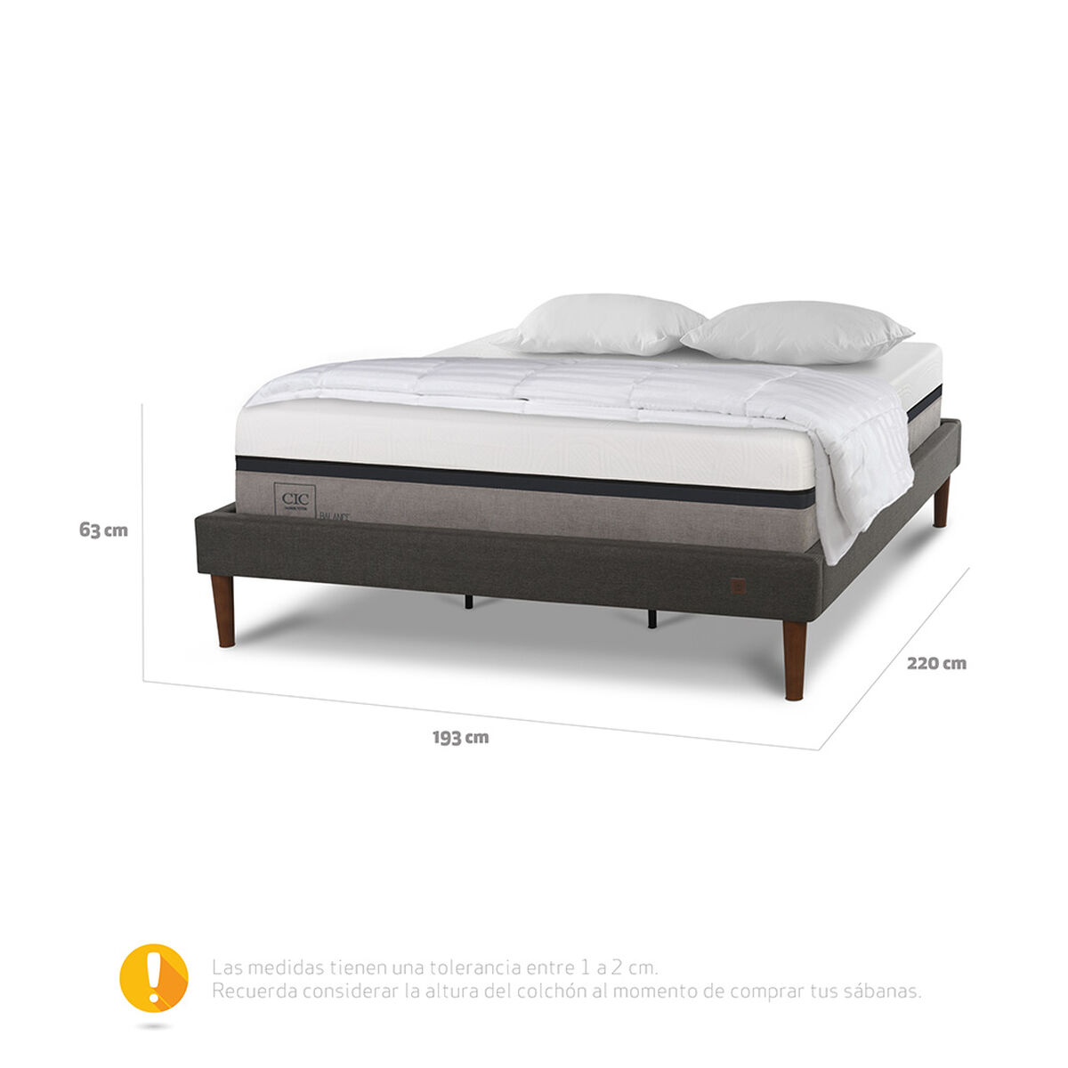 Cama Europea CIC Curve King Balance + Almohadas Viscoel&aacute;sticas + Plum&oacute;n
