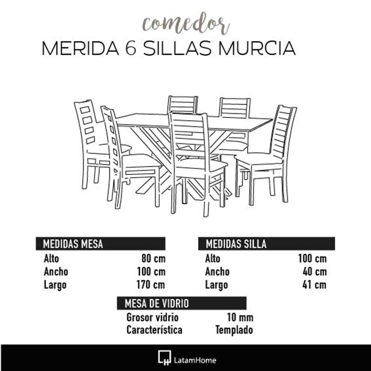 Juego de Comedor Latam Home Merida 6 Sillas Gris Claro