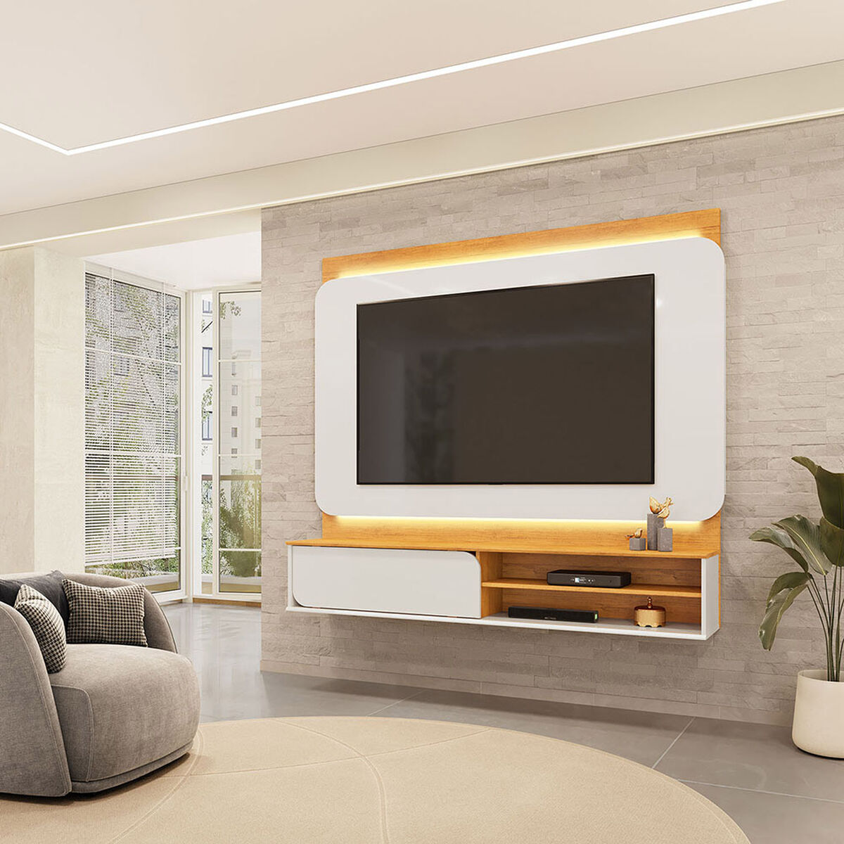 Panel TV Vekkahome Avany Hasta 70" con Luz Beige Caf&eacute;
