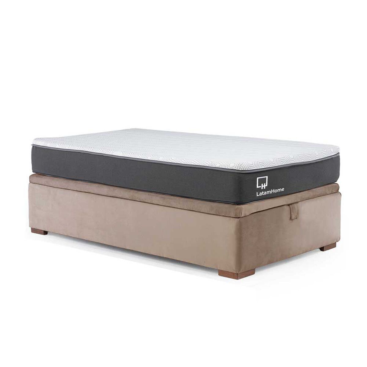 Cama Boxet Latam Home 1.5 Plazas + Colch&oacute;n Resortes Zen Pro Funda Lavable Beige