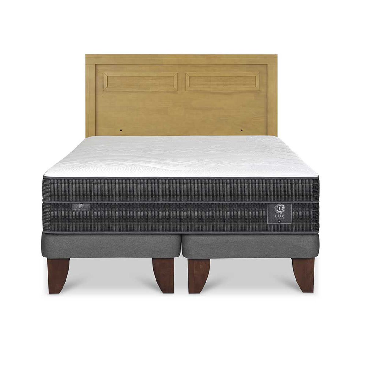 Cama Europea CIC Base Dividida 2 Plazas Lux + Respaldo Milan Mostaza