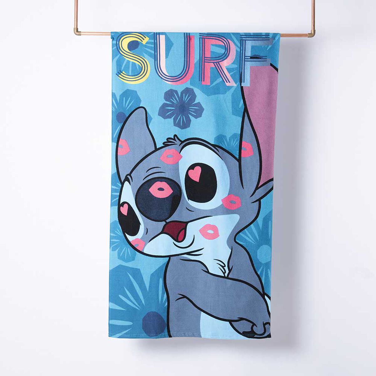 Toalla de Playa con Bolso Infantil Disney Stitch Surf 70 x 140 cm