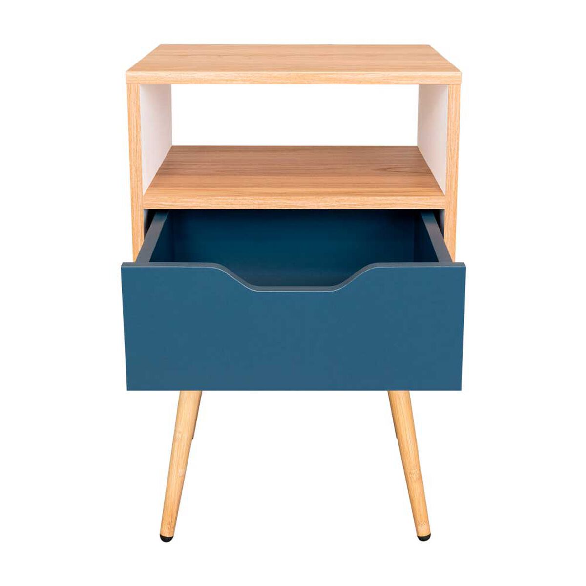 Velador Tuhome Otom 1 Caj&oacute;n Fresno Europeo y Kronos Azul