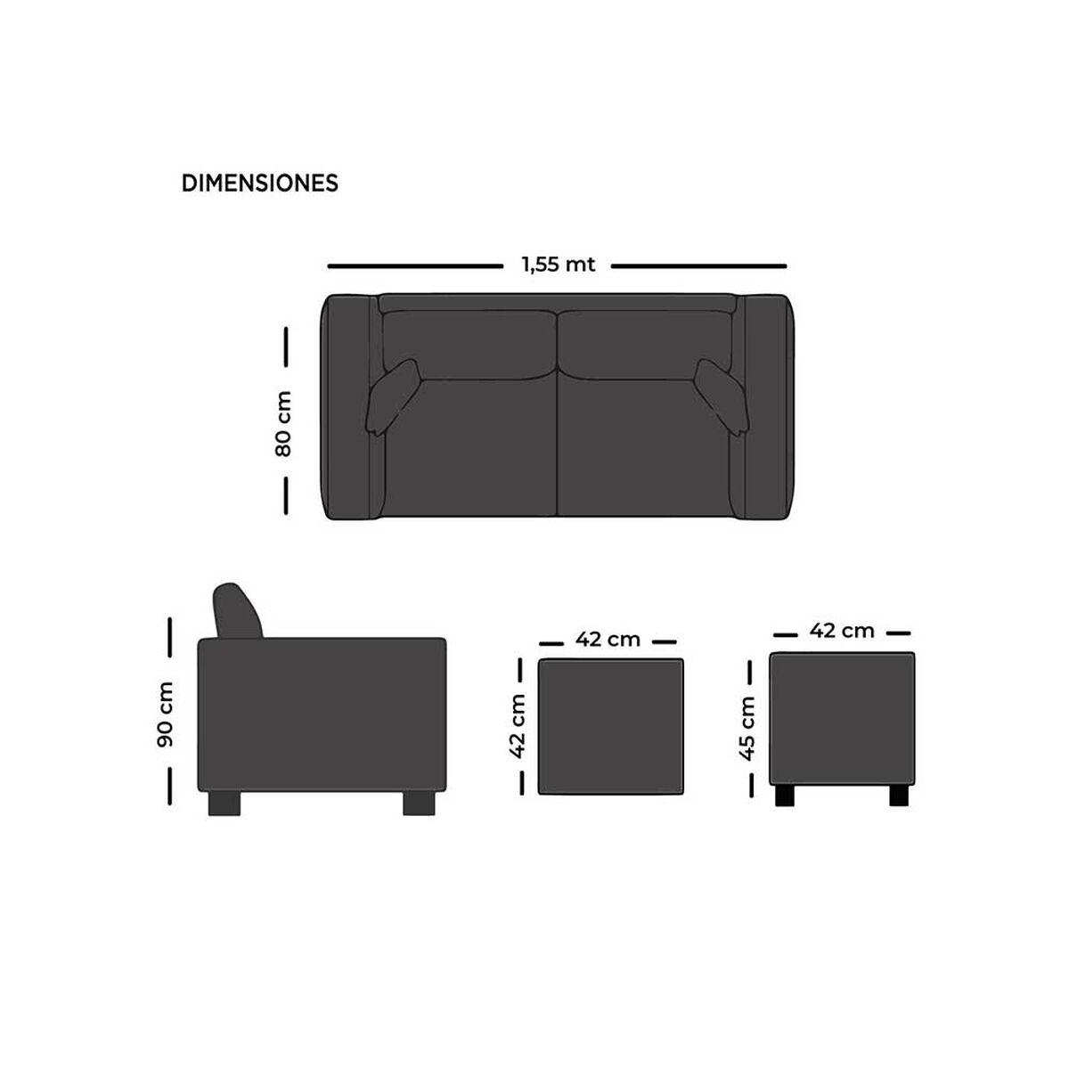 Juego de Living Living Factory Imperio Sofá 2 Cuerpos + Dos Pouf 1 Cuerpo Chocolate