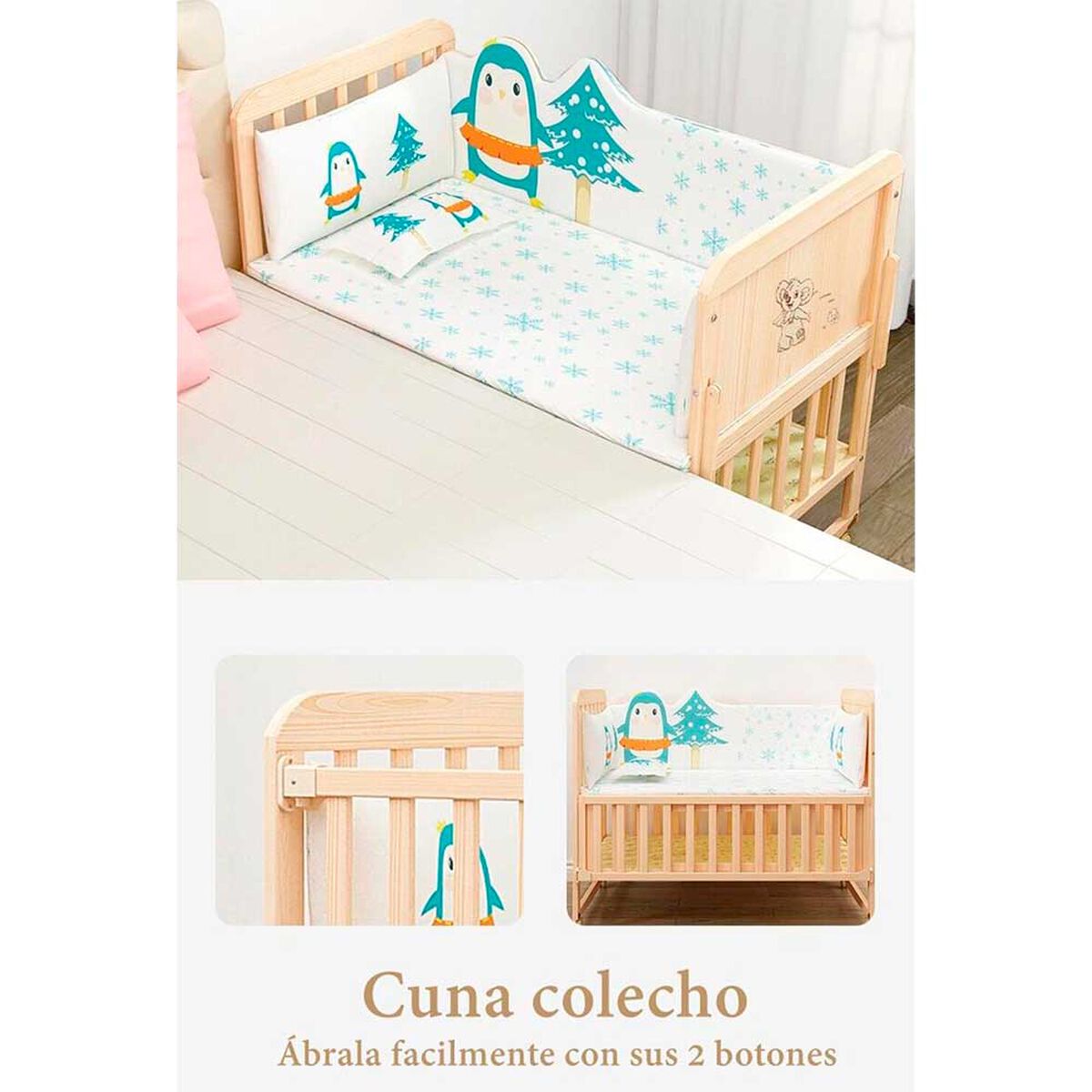 Cuna Colecho Madera Pack&Play con Mudador Azul LuBabycas