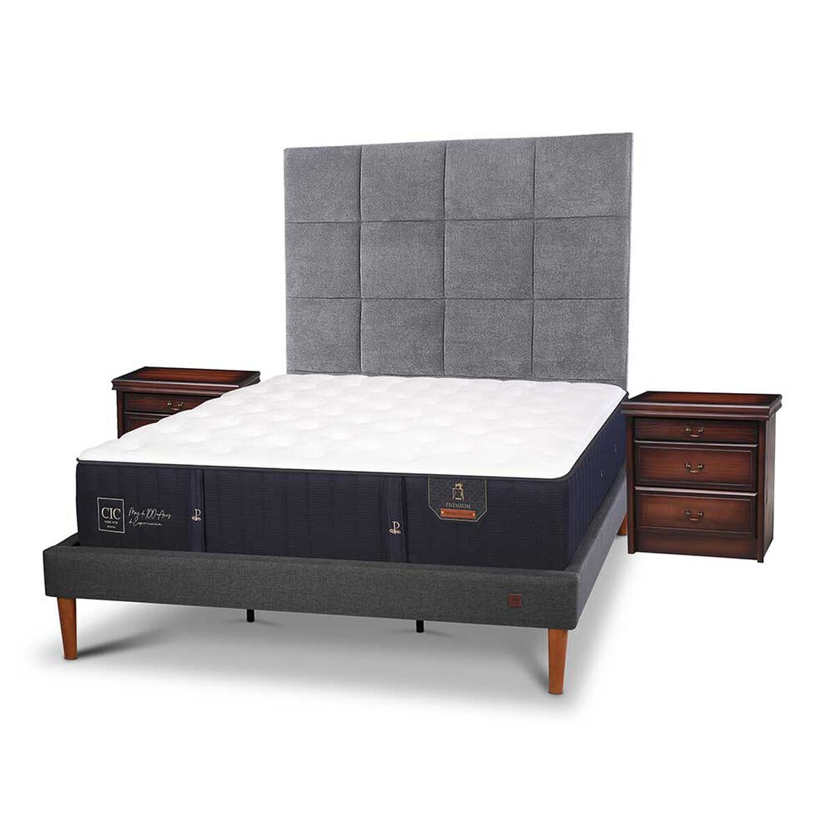 Cama Europea CIC King Premium + Respaldo + Veladores
