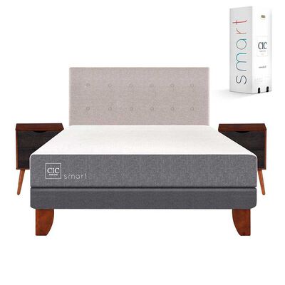 Imagen 1 del producto Cama Europea CIC 2 Plazas Smart + Respaldo + 2 Veladores Tigris