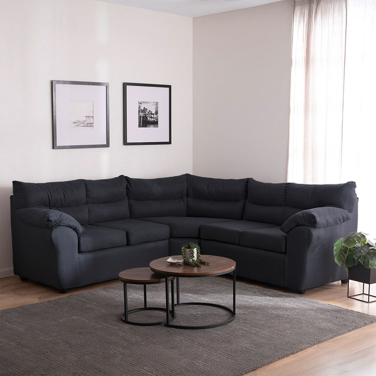 Seccional Muebles MPR Array&aacute;n 2-1-2 Cuerpos Tela Negro