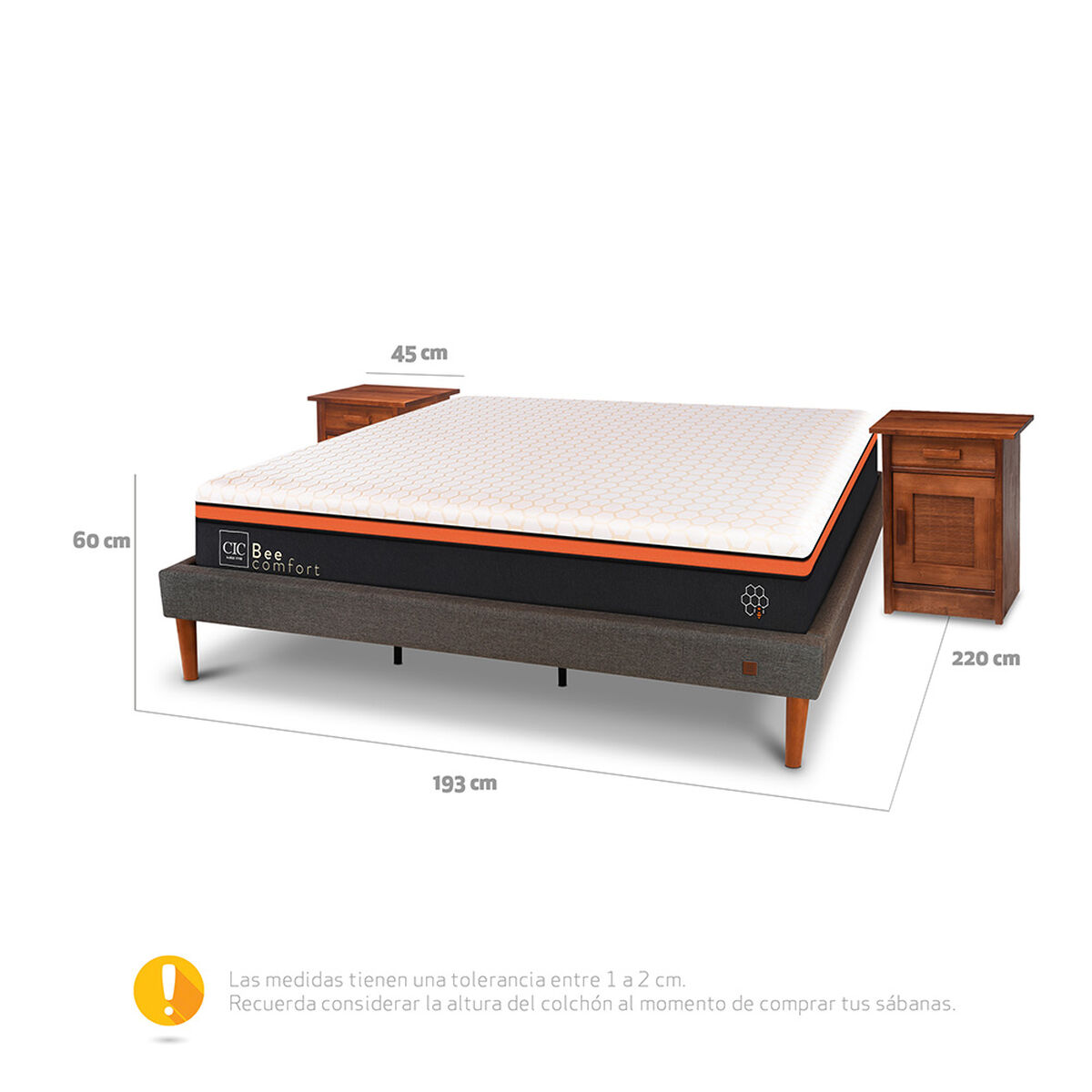 Cama Europea Curve CIC King Bee Comfort + 2 Veladores
