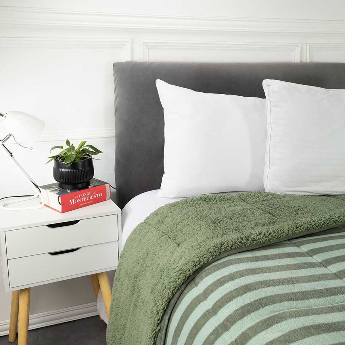 Plumón Coral Sherpa Casanova 2 Plazas Rayas Verde