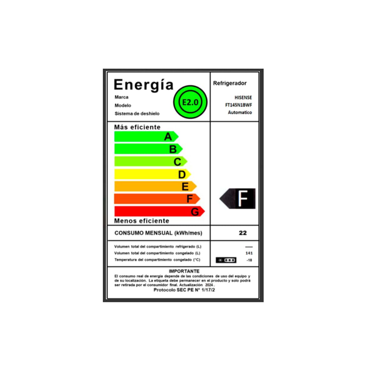 Freezer Horizontal Hisense FT145N1BWF 141 lts.