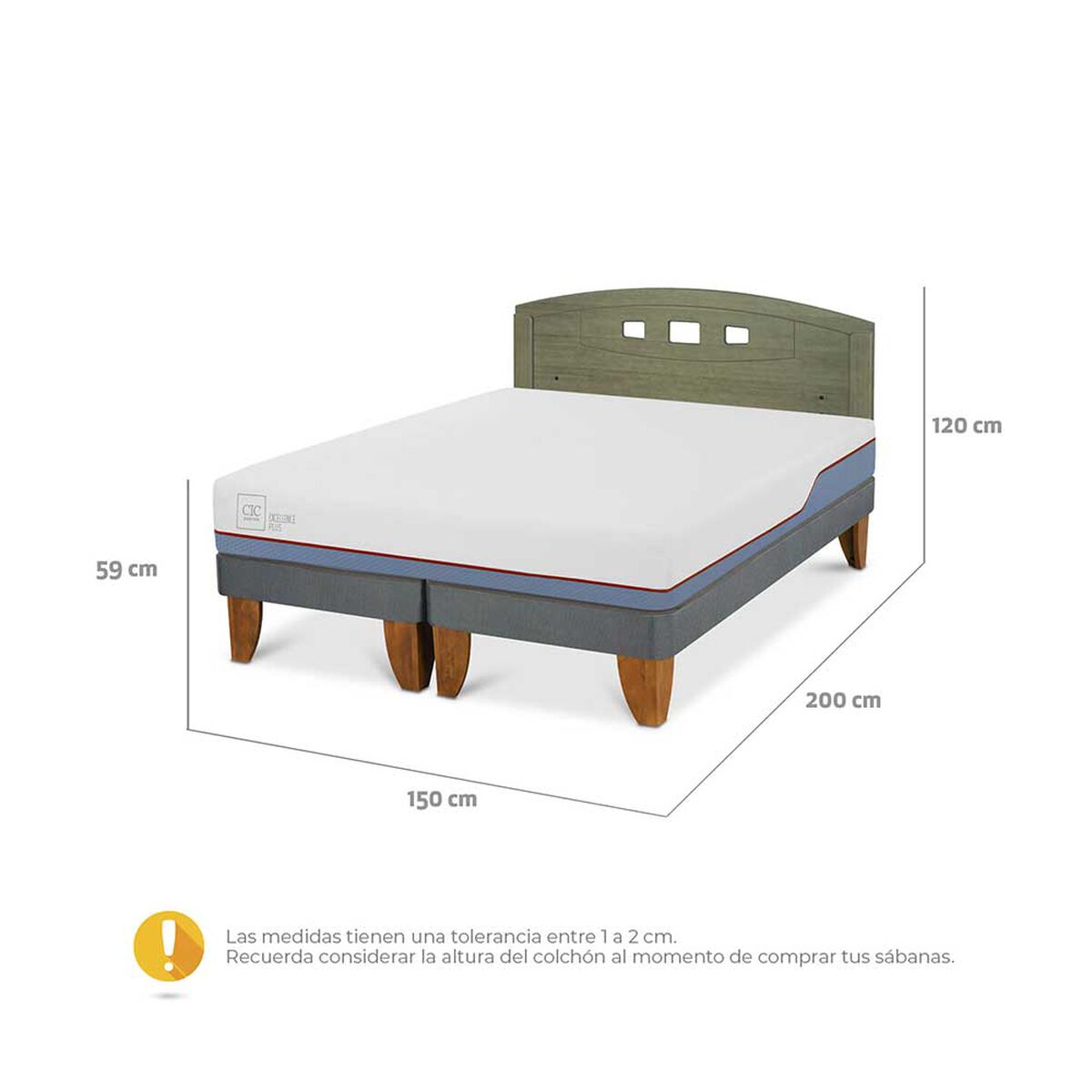 Cama Europea CIC Base Dividida 2 Plazas Excellence Plus + Respaldo Gales Olivo