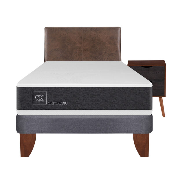Cama Europea CIC 1,5 Plazas Ortopedic + Respaldo + Velador Baker