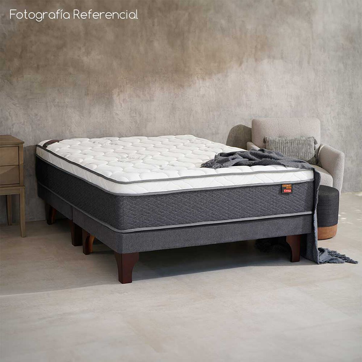Cama Europea Celta Base Dividida King Everest + Respaldo Everest