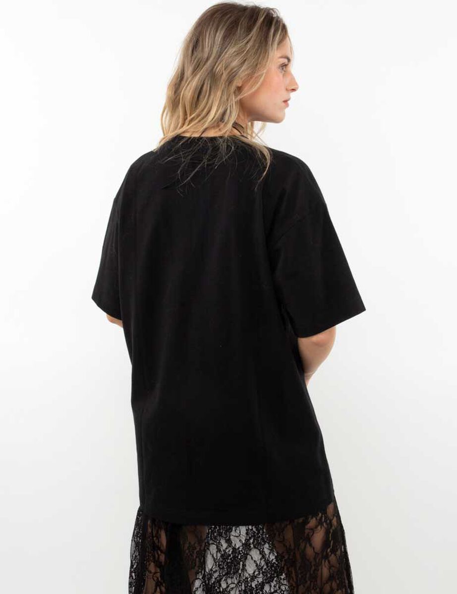 Polera Oversized Con Estampado Manga Corta Mujer Icono