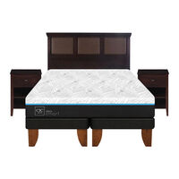 Cama Europea CIC Green Infinity King + 1 Respaldo + 2 Veladores Torino Choc