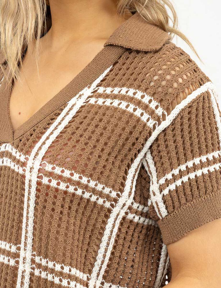 Sweater Crochet Manga Corta Mujer Icono