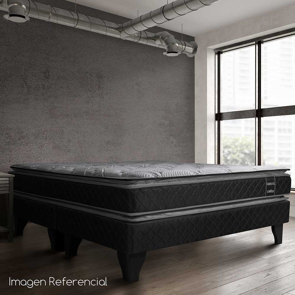 Cama Europea Celta Base Dividida 2 Plazas Terapeutic + Respaldo + 2 Veladores Villarreal