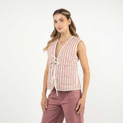 Chaqueta Rayas Sin Mangas Mujer Alma Crudo