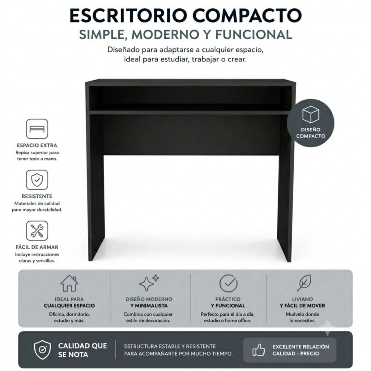 Combo Oficina Escritorio Wengue + Silla New York Negra Arthome