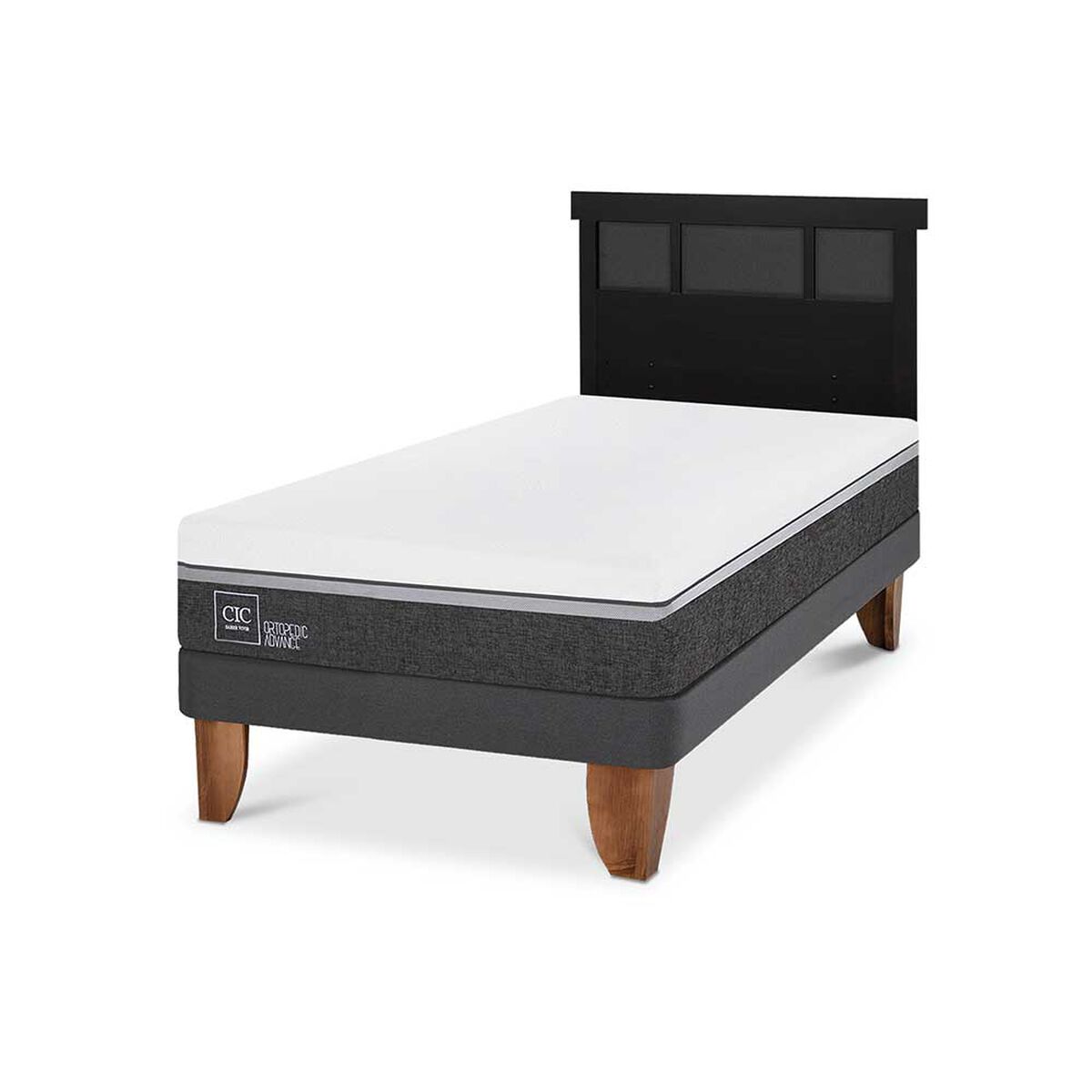 Cama Europea CIC 1,5 Plazas Ortopedic Advance + Respaldo Dublin Negro