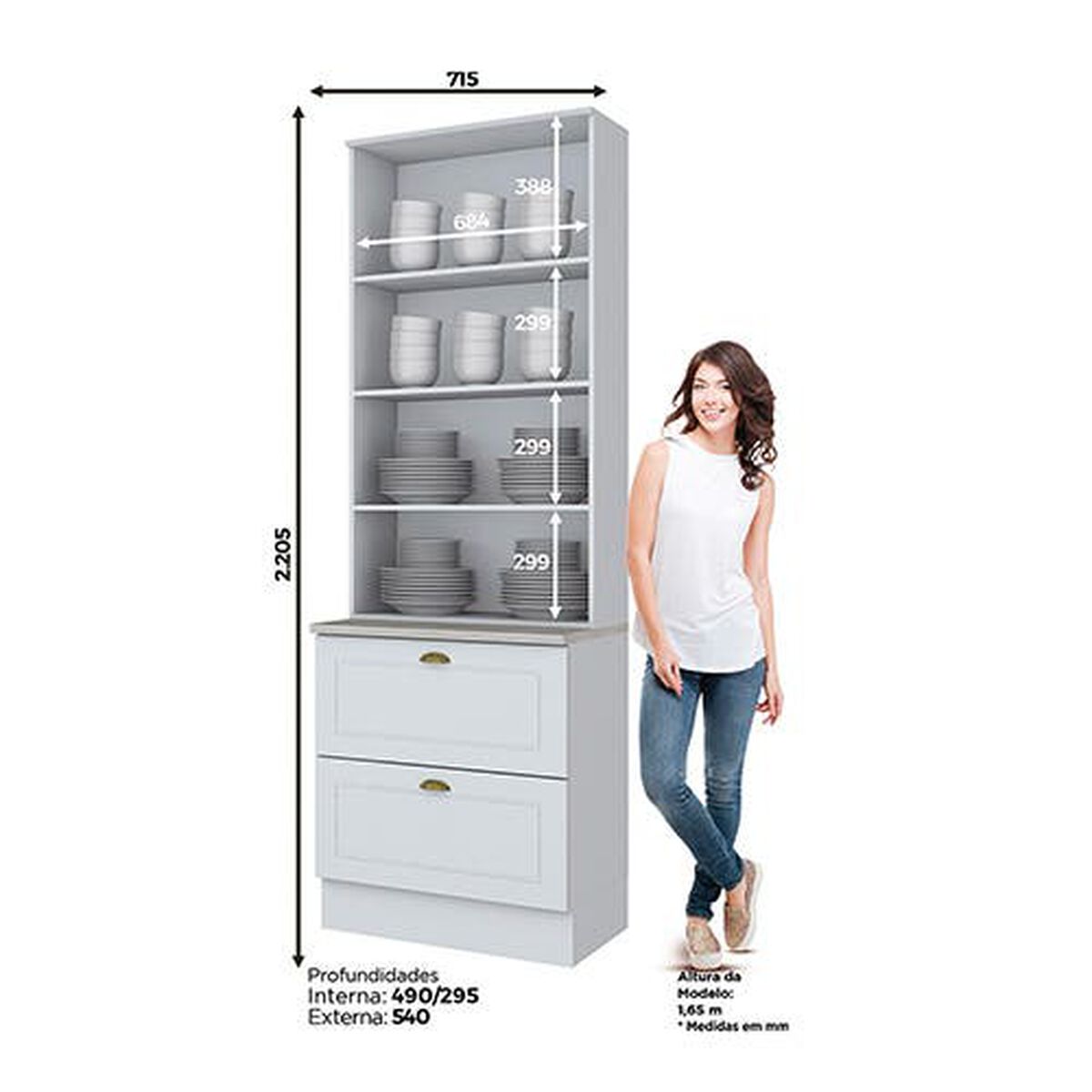 Mueble de Cocina Home Mobili Tulum 2 Cajones 2 Puertas Blanco