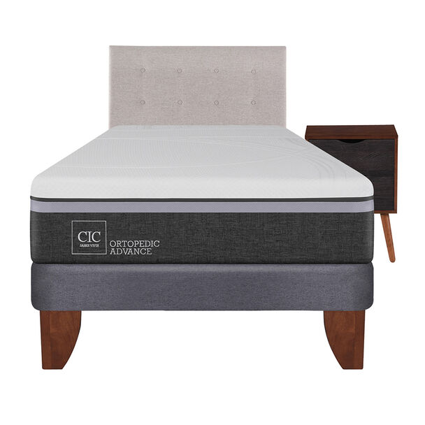 Cama Europea CIC 1,5 Plazas Ortopedic Advance + Respaldo + Velador Tigris