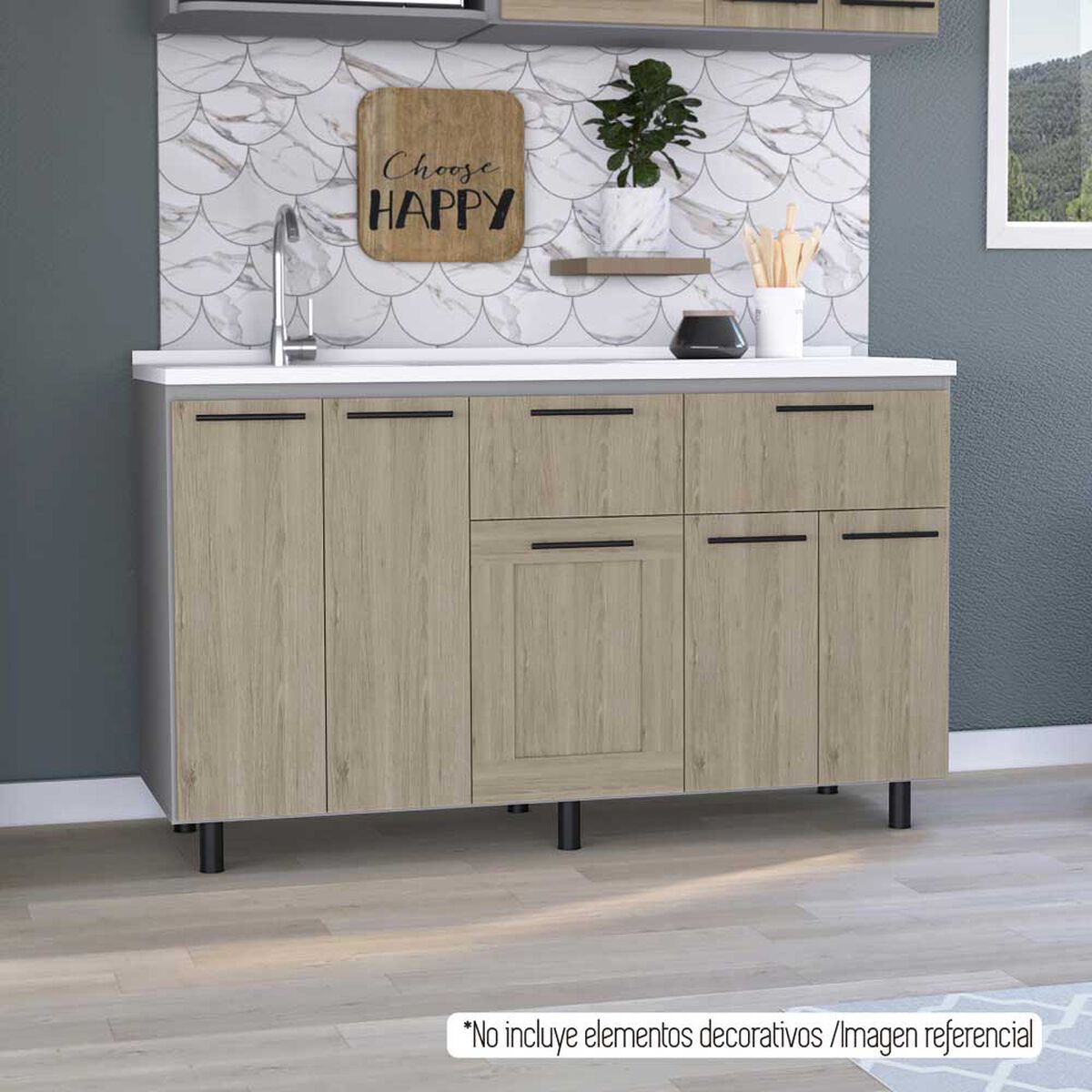 Mueble de Cocina Lavaplatos TuHome Hasselt 5 Puertas 2 Cajones Gris Rovere