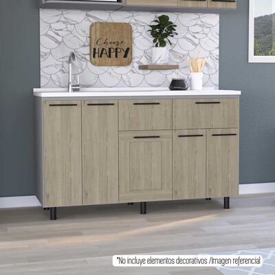 Mueble de Cocina Lavaplatos TuHome Hasselt 5 Puertas 2 Cajones Gris Rovere