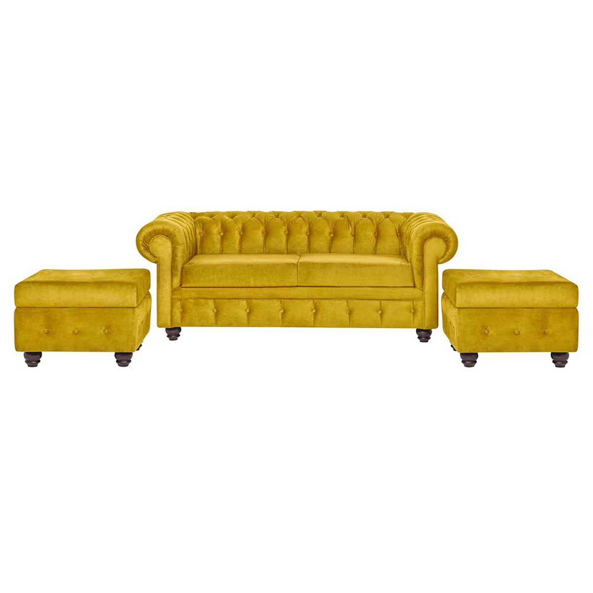 Juego de Living Innovamuebles Manchester Sofá 3 Cuerpos + Dos Pouf 1 Cuerpo Mostaza