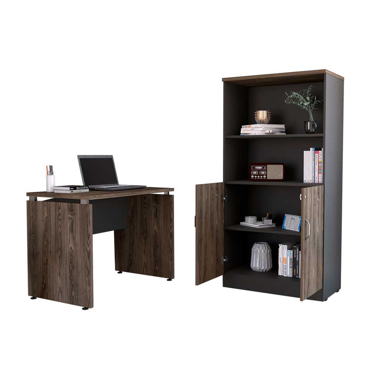 Combo Escritotio + Biblioteca 2 Puertas TuHome Home Office Negro Soft-Co&ntilde;ac