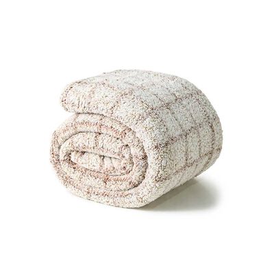 Frazada American Family Sherpa King Cuadros Beige