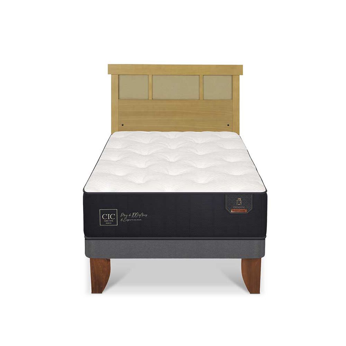 Cama Europea CIC 1,5 Plazas Premium + Respaldo Dublin Mostaza