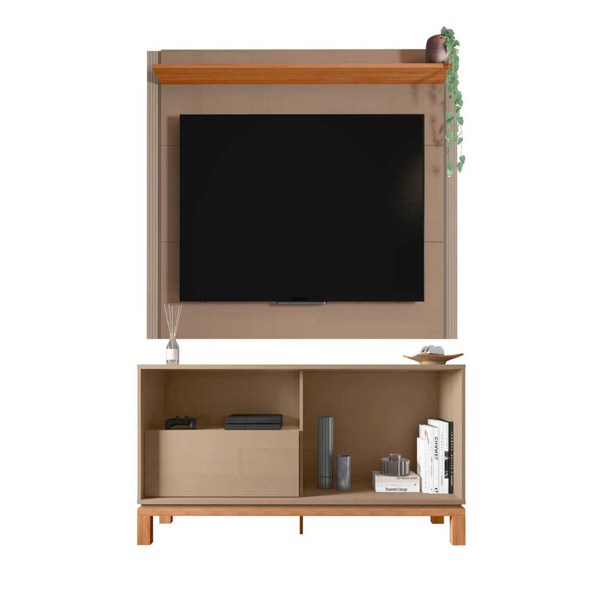 Set Panel + Rack 1.5 + Vitrina Decocasa Mondrian Gris-Casta&ntilde;o