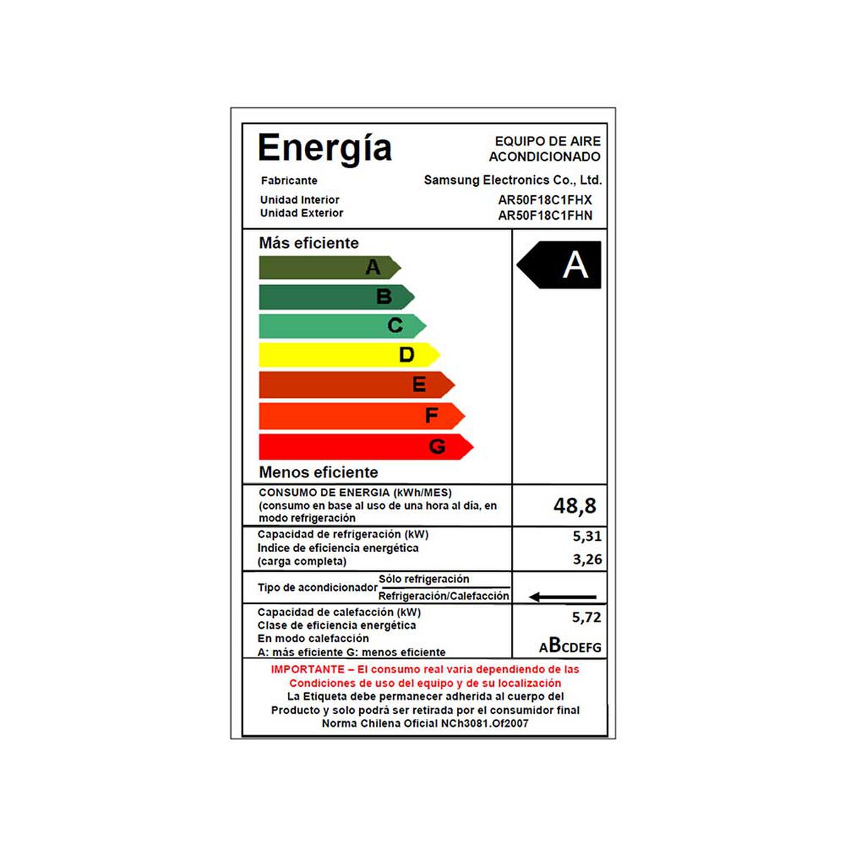 Aire Acondicionado Samsung AR50F18C1FH/ZS 18000 Btu