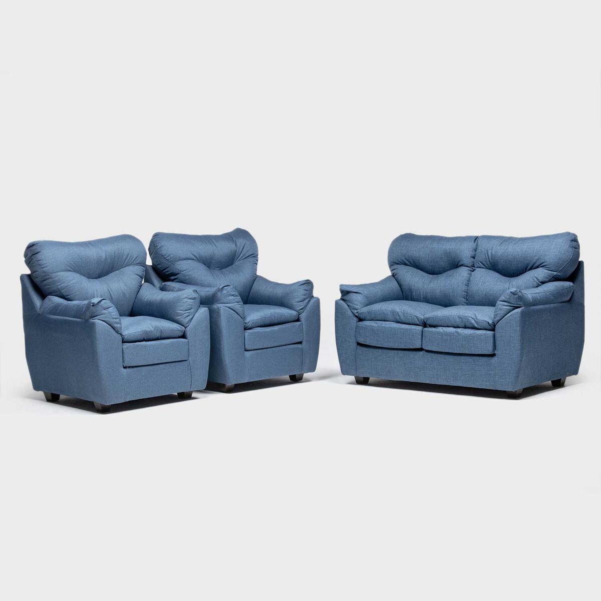 Juego de Living Almore Belén Sofá 2 Cuerpos + Dos Sillones 1 Cuerpo Azul