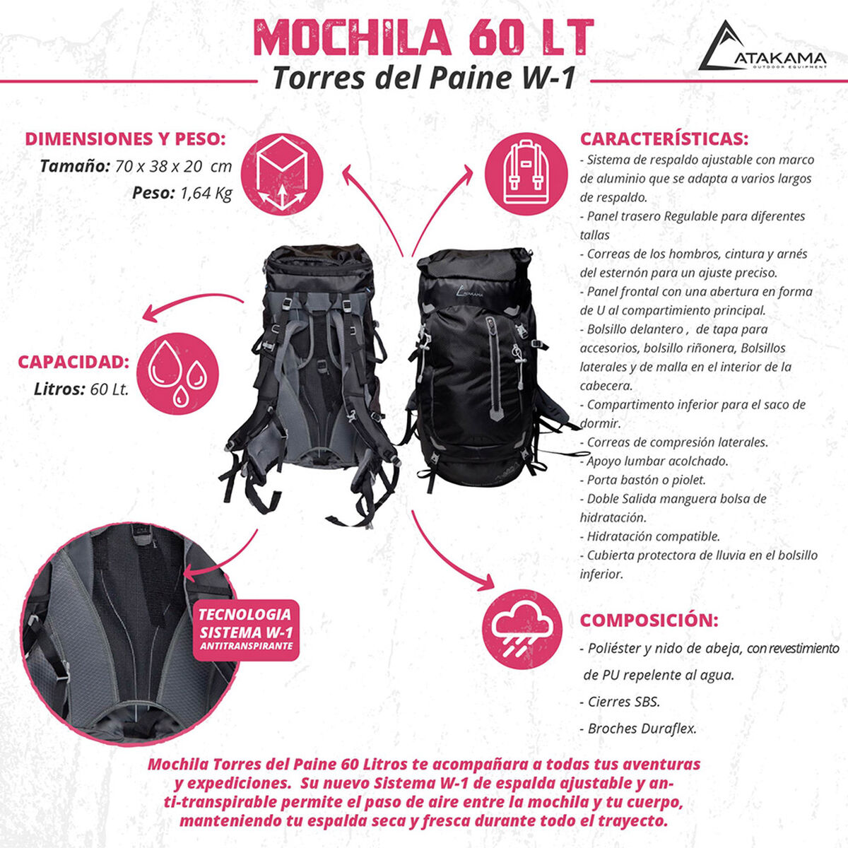 Mochila Atakama Outdoor 60 Lt