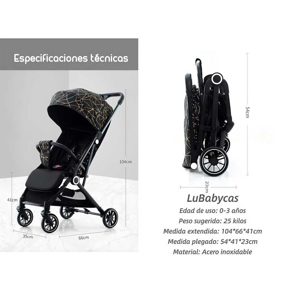 Coche de Paseo Últra Compacto con Accesorios Lubabycas Rosado