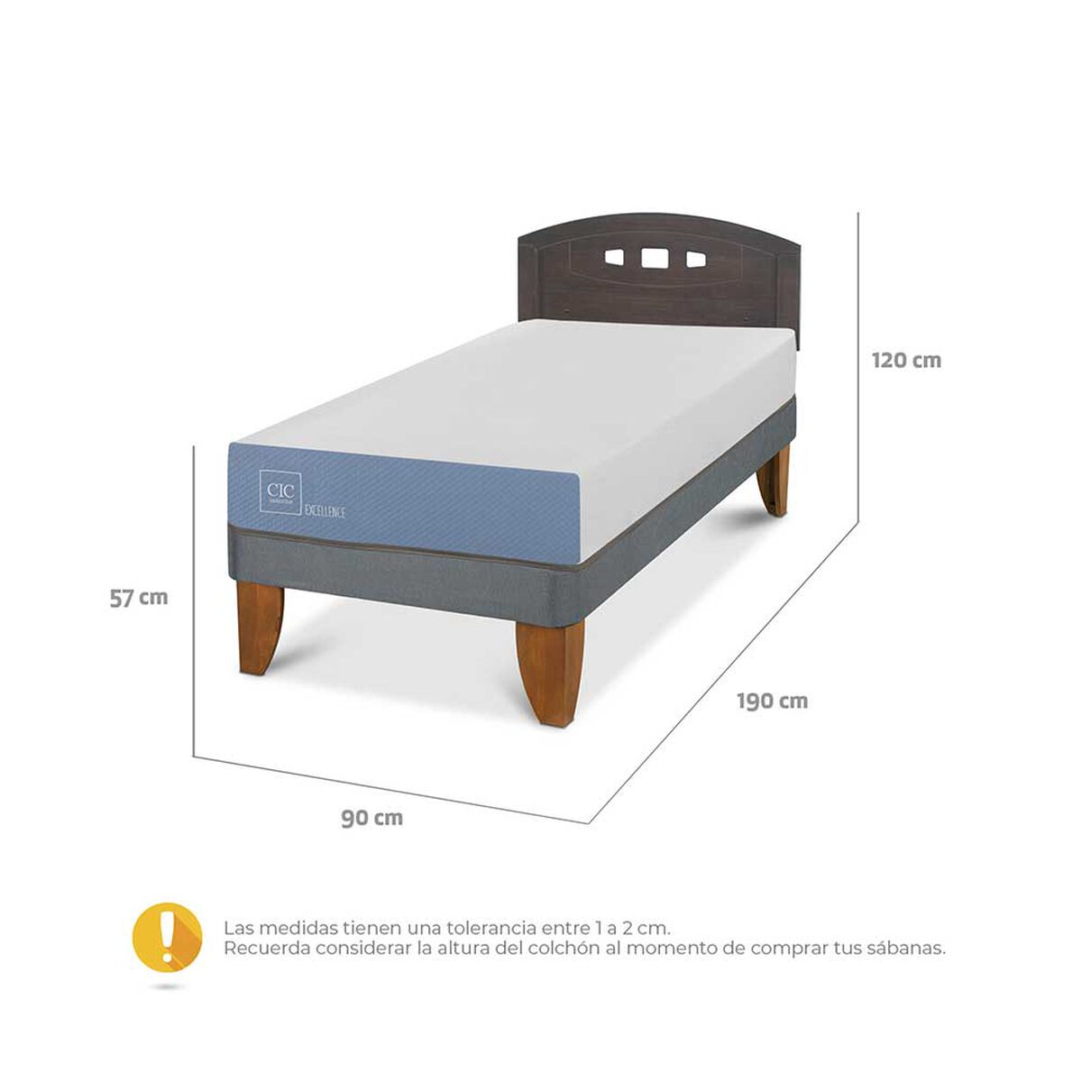 Cama Europea CIC 1 Plaza Excellence + Respaldo Gales