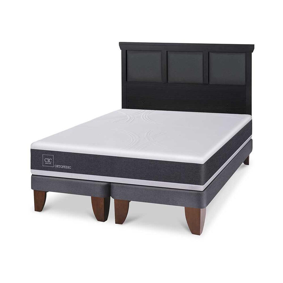 Cama Europea CIC Base Dividida 2 Plazas Ortopedic + Respaldo Torino Negro