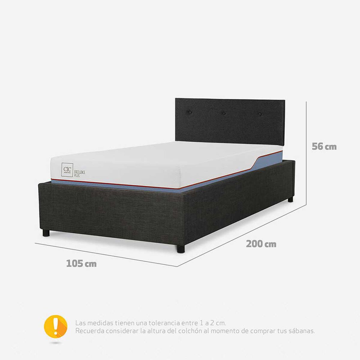 Box Spring CIC 1,5 Plaza Excellence Plus + Respaldo Black